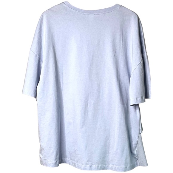 H&M 100% Cotton Knit Short Sleeve Pale Blue Ruffle Crew Neck Tee US Sz L - Picture 3 of 8